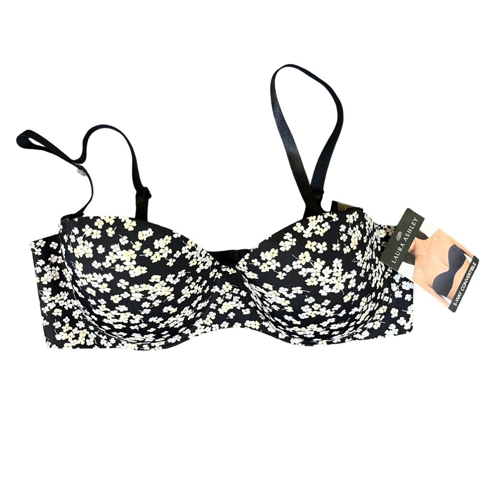 Laura Ashley Convertible Bra Womens 36C Black Floral 5-Way Strapless LS4901